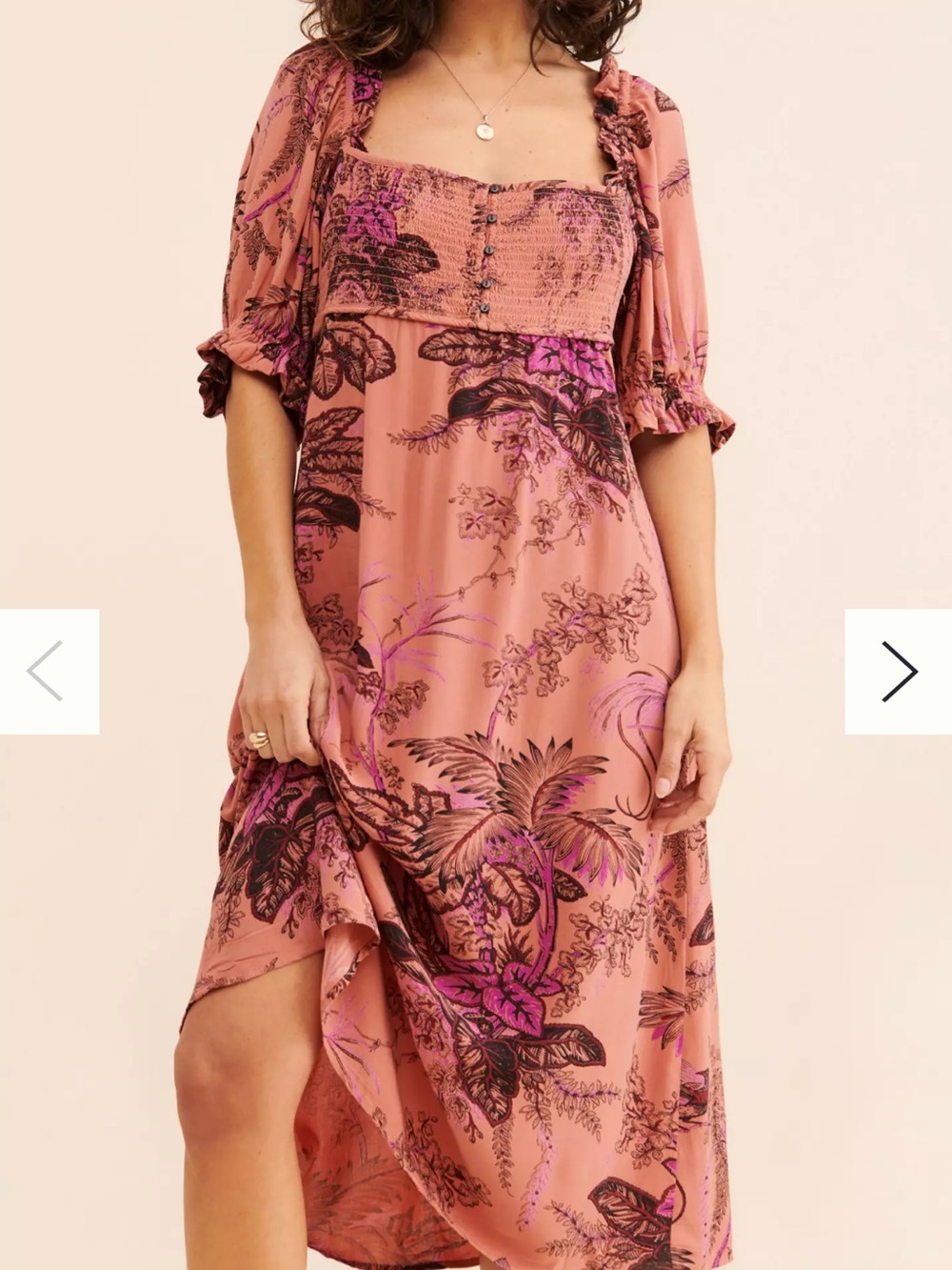 Anthropologie Puff Sleeved Midi dress in dark orange floral print size small